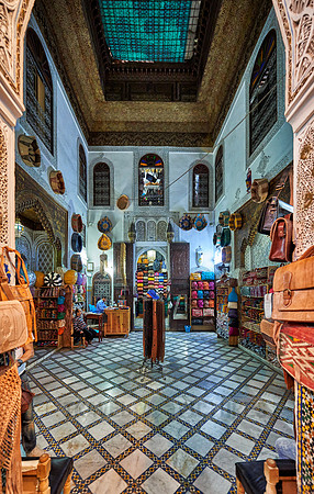 leather shop beneath tannery of Fez