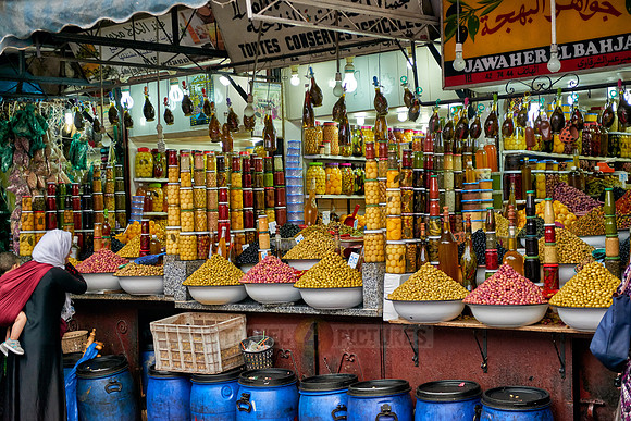 olives market stall on food market in Marrakesh
