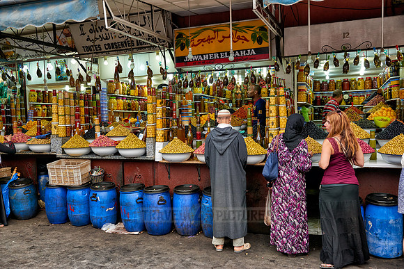 olives market stall on food market in Marrakesh