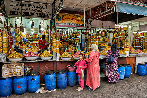 olives market stall on food market in Marrakesh