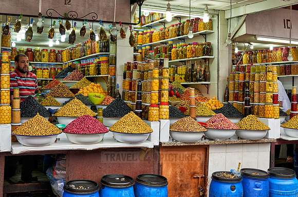 olives market stall on food market in Marrakesh