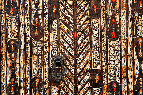detail of decorated door on Berber market
