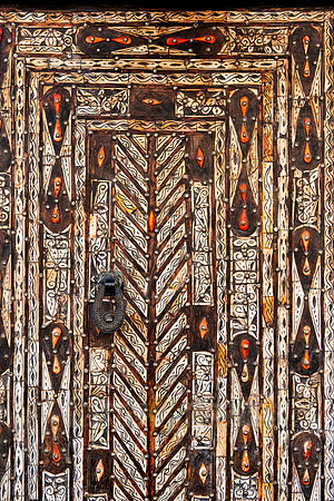detail of decorated door on Berber market