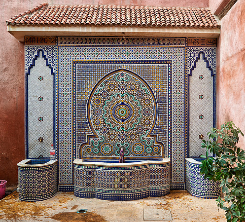 typical mosaic decorated fountain in Marrakesh