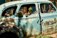 rusty classic car as decoration in Canyon Road House