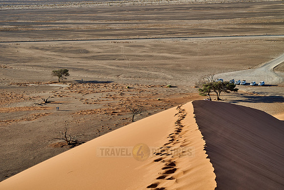 view from dune 45 into valley, desert landscape of Namib