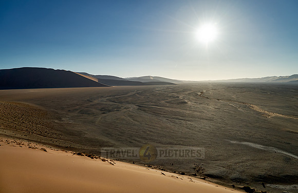 view from dune 45 into valley, desert landscape of Namib