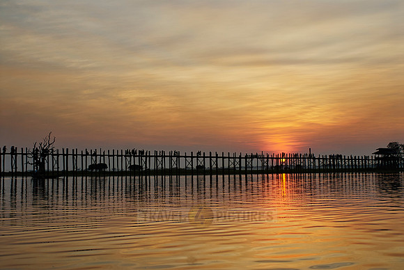 sunset over U Bein Bridge of Mandalay