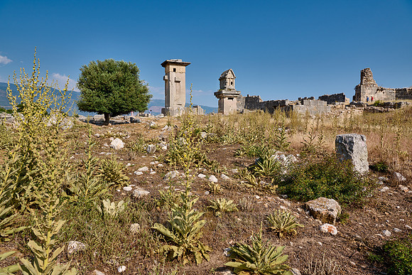 Sarcophagus and Harpy Pillar in ruins of ancient city Xanthos