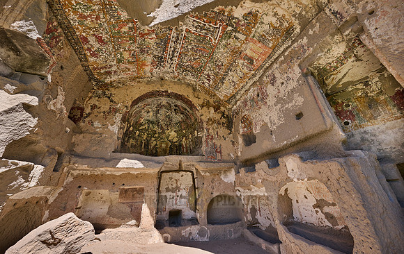 Egritas church with collapsed front wall showing frescos, Ihlara valley