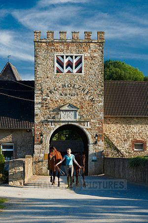young lady with horses in front of Holzheim castle