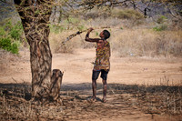 hunting bushmen of Hadza tribe with bow and arrow
