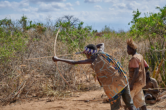 bushmen of Hasabe tribe train the hunt