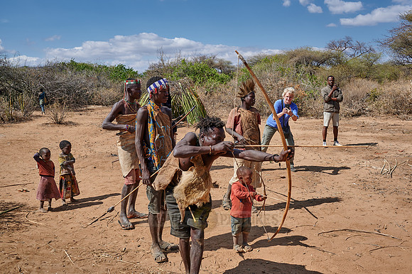 bushmen of Hasabe tribe train the hunt