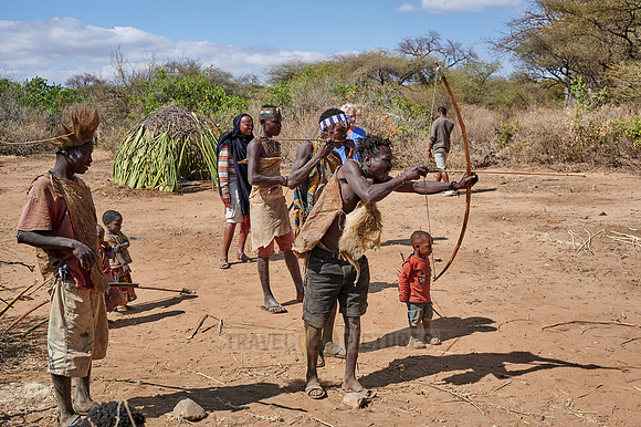 bushmen of Hasabe tribe train the hunt
