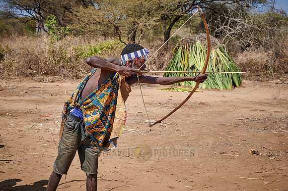 bushmen of Hasabe tribe train the hunt