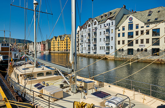old harbor with historical Art Nouveau buildings