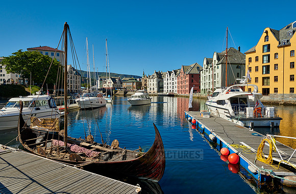 old harbor with historical Art Nouveau buildings