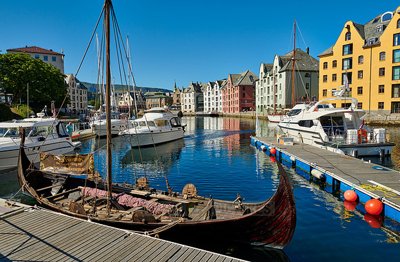 old harbor with historical Art Nouveau buildings