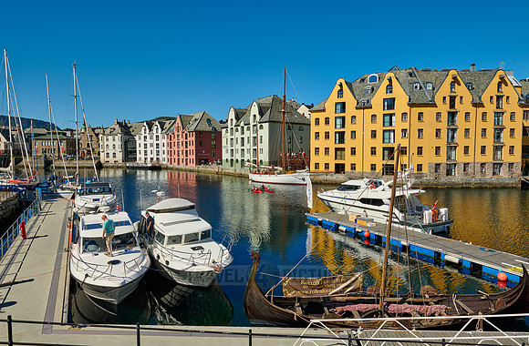 old harbor with historical Art Nouveau buildings