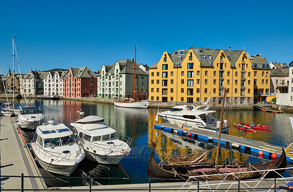 old harbor with historical Art Nouveau buildings