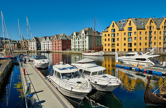 old harbor with historical Art Nouveau buildings