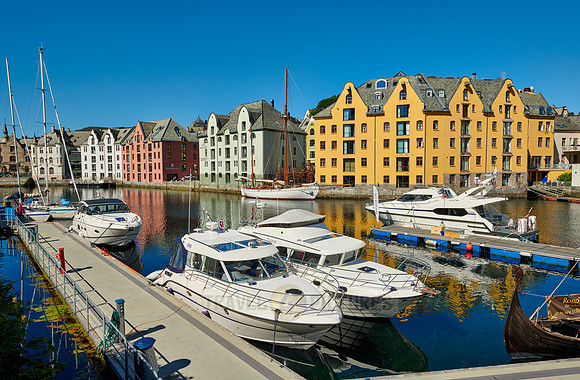 old harbor with historical Art Nouveau buildings