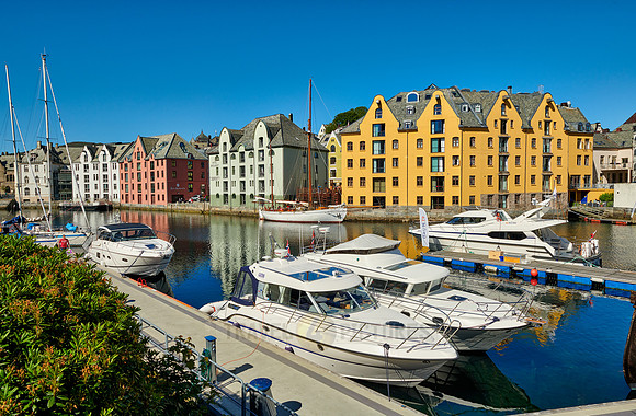 old harbor with historical Art Nouveau buildings