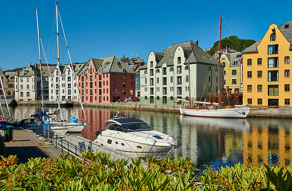 old harbor with historical Art Nouveau buildings
