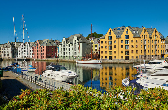 old harbor with historical Art Nouveau buildings
