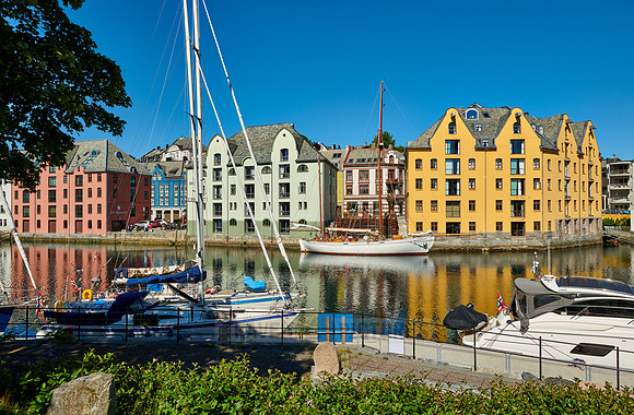 old harbor with historical Art Nouveau buildings