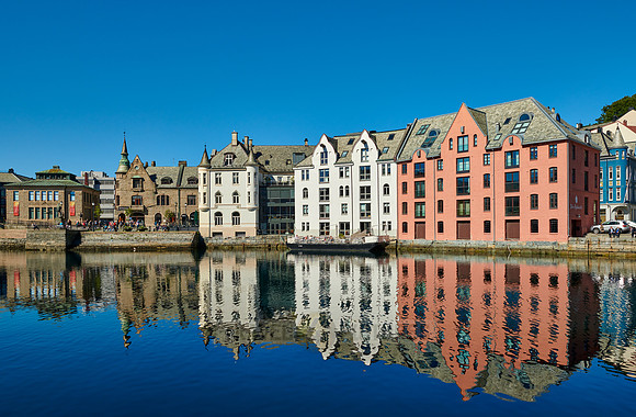 old harbor with historical Art Nouveau buildings