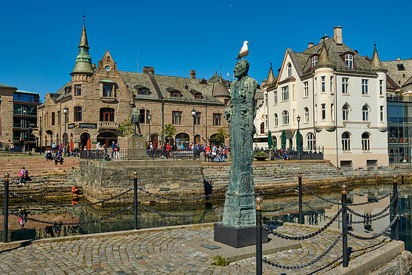 old harbor with historical Art Nouveau buildings