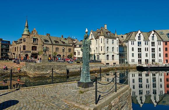 old harbor with historical Art Nouveau buildings
