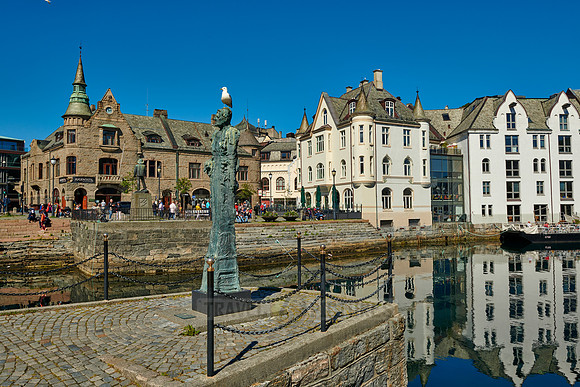 old harbor with historical Art Nouveau buildings