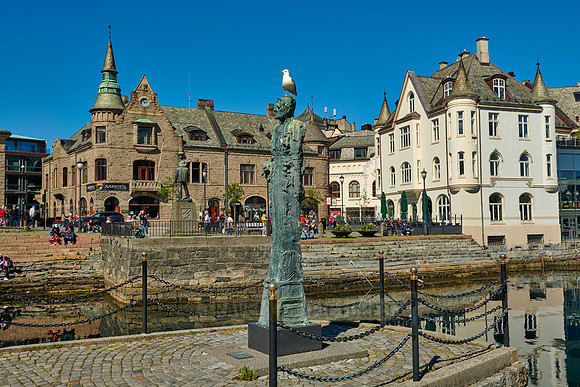 old harbor with historical Art Nouveau buildings