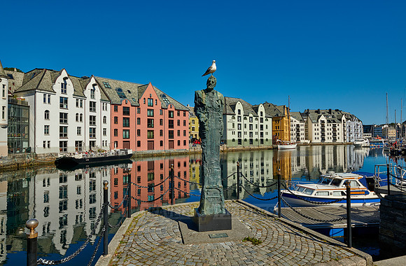 old harbor with historical Art Nouveau buildings