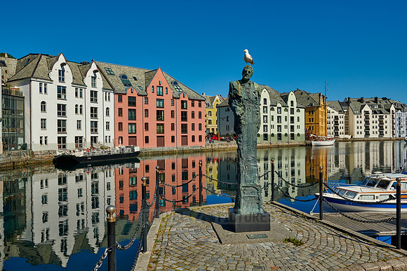old harbor with historical Art Nouveau buildings