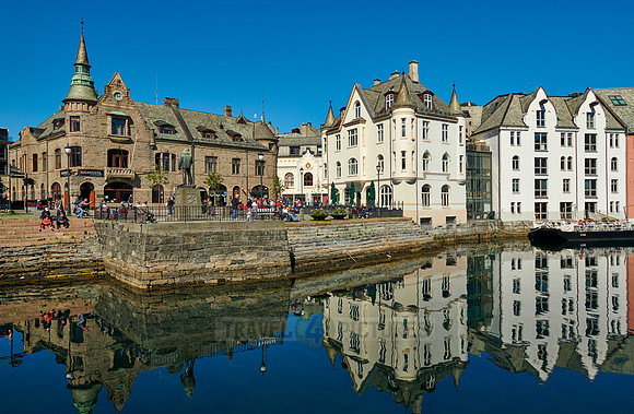 old harbor with historical Art Nouveau buildings