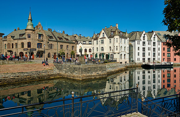 old harbor with historical Art Nouveau buildings