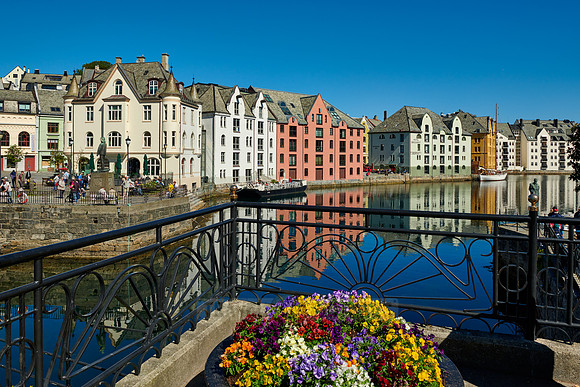 old harbor with historical Art Nouveau buildings