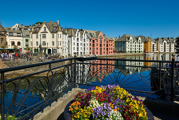old harbor with historical Art Nouveau buildings