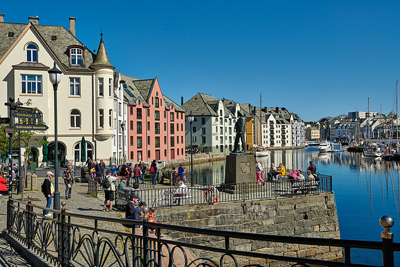 old harbor with historical Art Nouveau buildings
