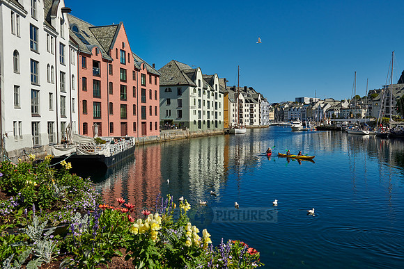old harbor with historical Art Nouveau buildings