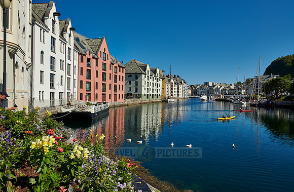 old harbor with historical Art Nouveau buildings