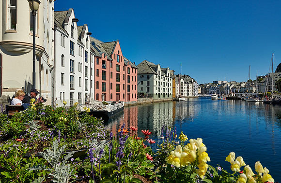 old harbor with historical Art Nouveau buildings