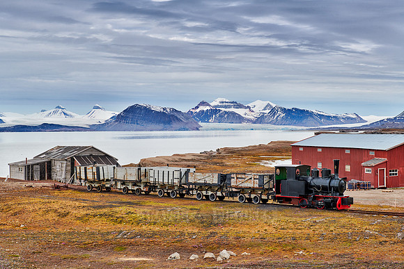 old coal train and landscape from Ny Alesund