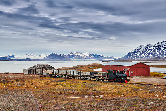 old coal train and landscape from Ny Alesund