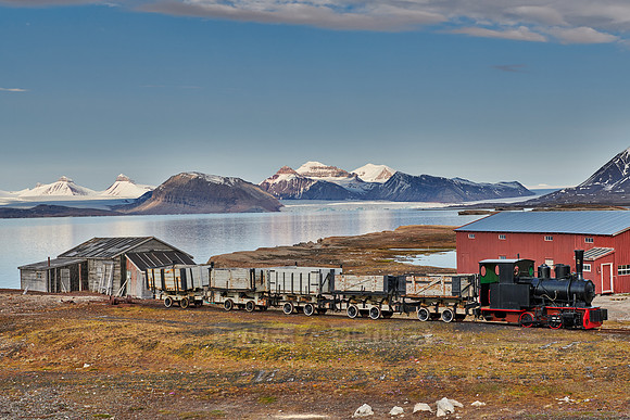 old coal train and landscape from Ny Alesund
