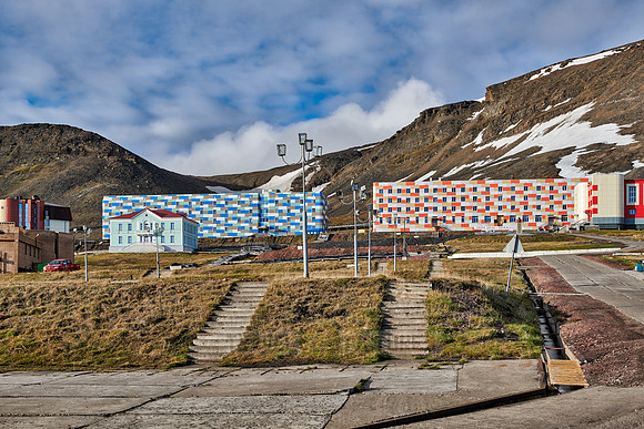 buildings in russian mining town Barentsburg